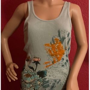 Ed Hardy Lace Strap Scoop Neck Tank Blue Large New with Tags Vintage
